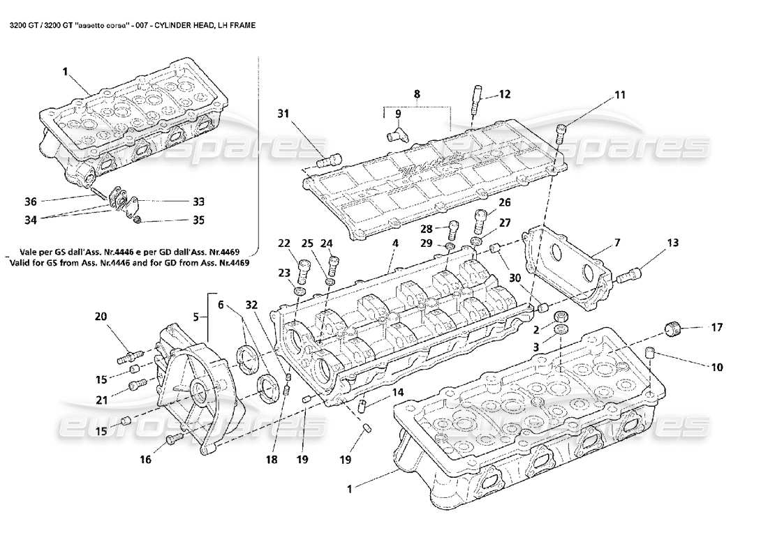 maserati 3200 gt/gta/assetto corsa lh cylinder head parts diagram