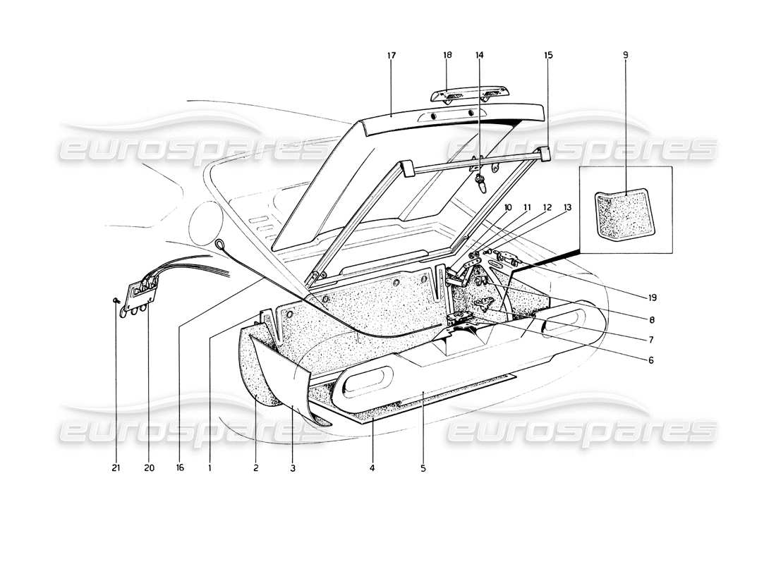 ferrari 246 dino (1975) luggage compartment lid parts diagram