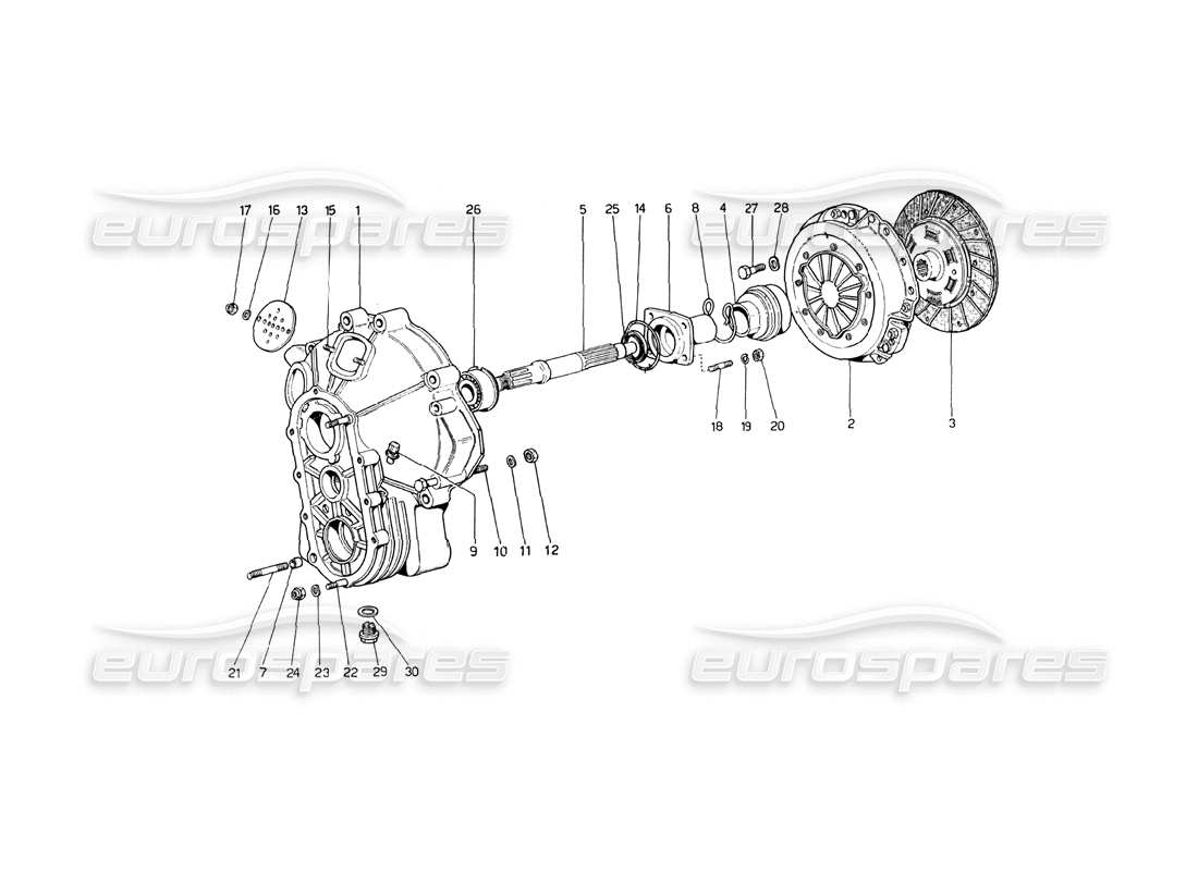 ferrari 246 dino (1975) clutch unit and cover parts diagram