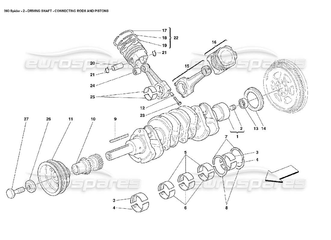 ferrari 360 spider crankshaft, conrods and pistons part diagram