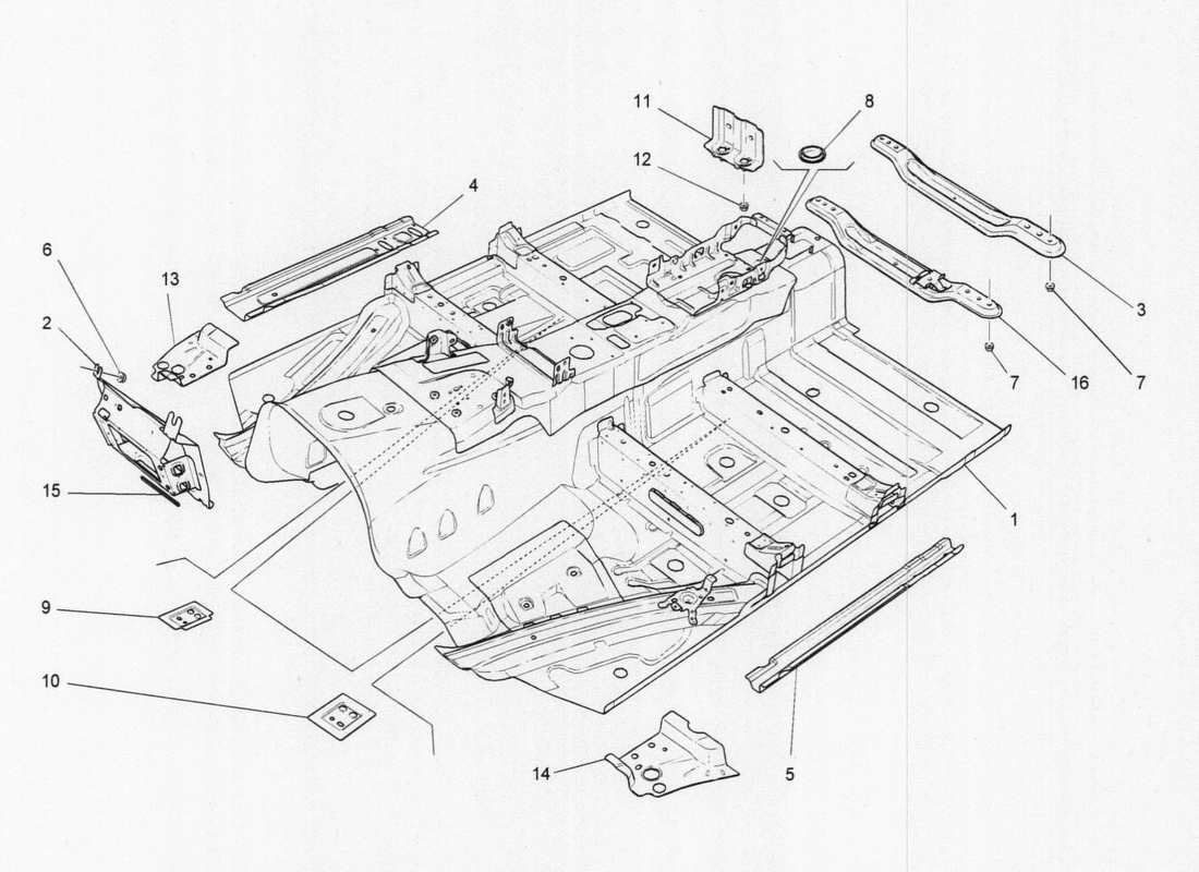 maserati qtp. v6 3.0 tds 275bhp 2017 central structural frames and sheet panels part diagram