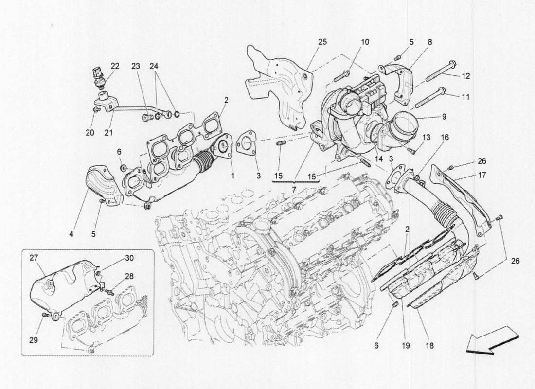 maserati qtp. v6 3.0 tds 275bhp 2017 turbocharging system: equipments part diagram