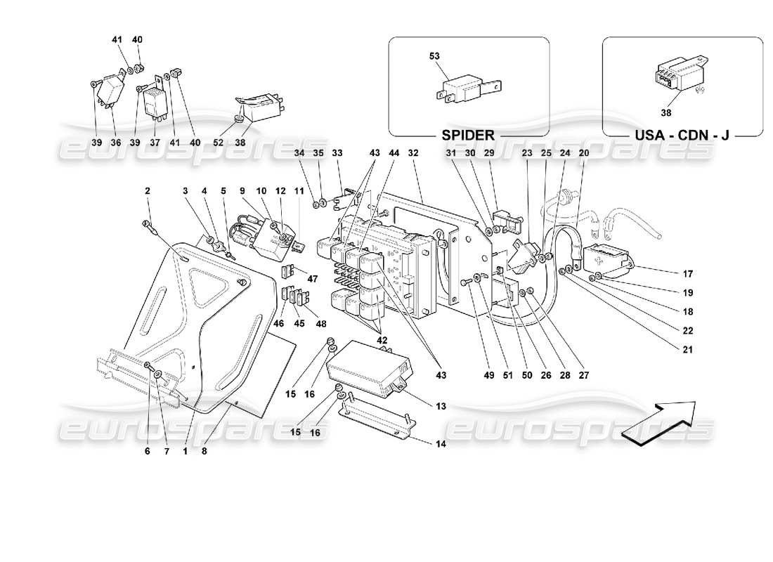 ferrari 355 (2.7 motronic) electrical boards - passengers compartment parts diagram