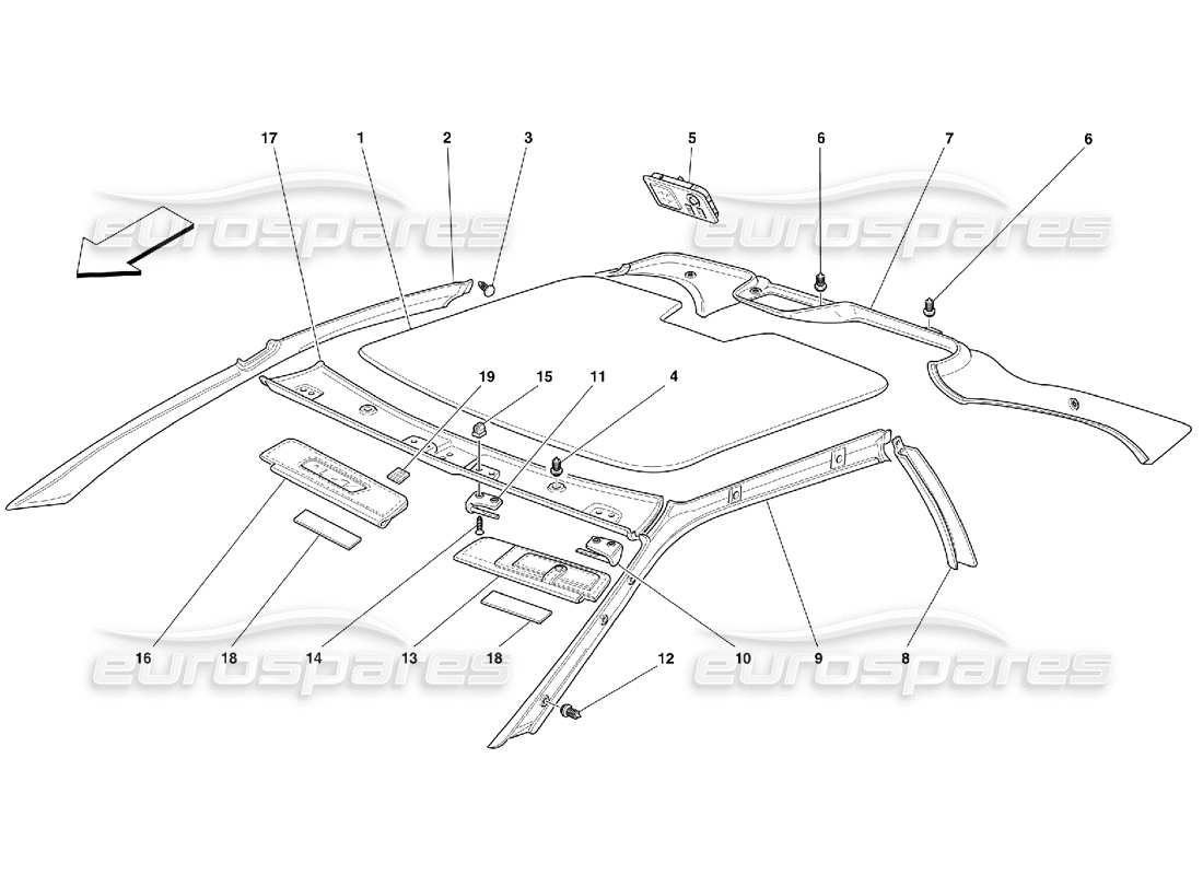 ferrari 355 (5.2 motronic) roof trims part diagram