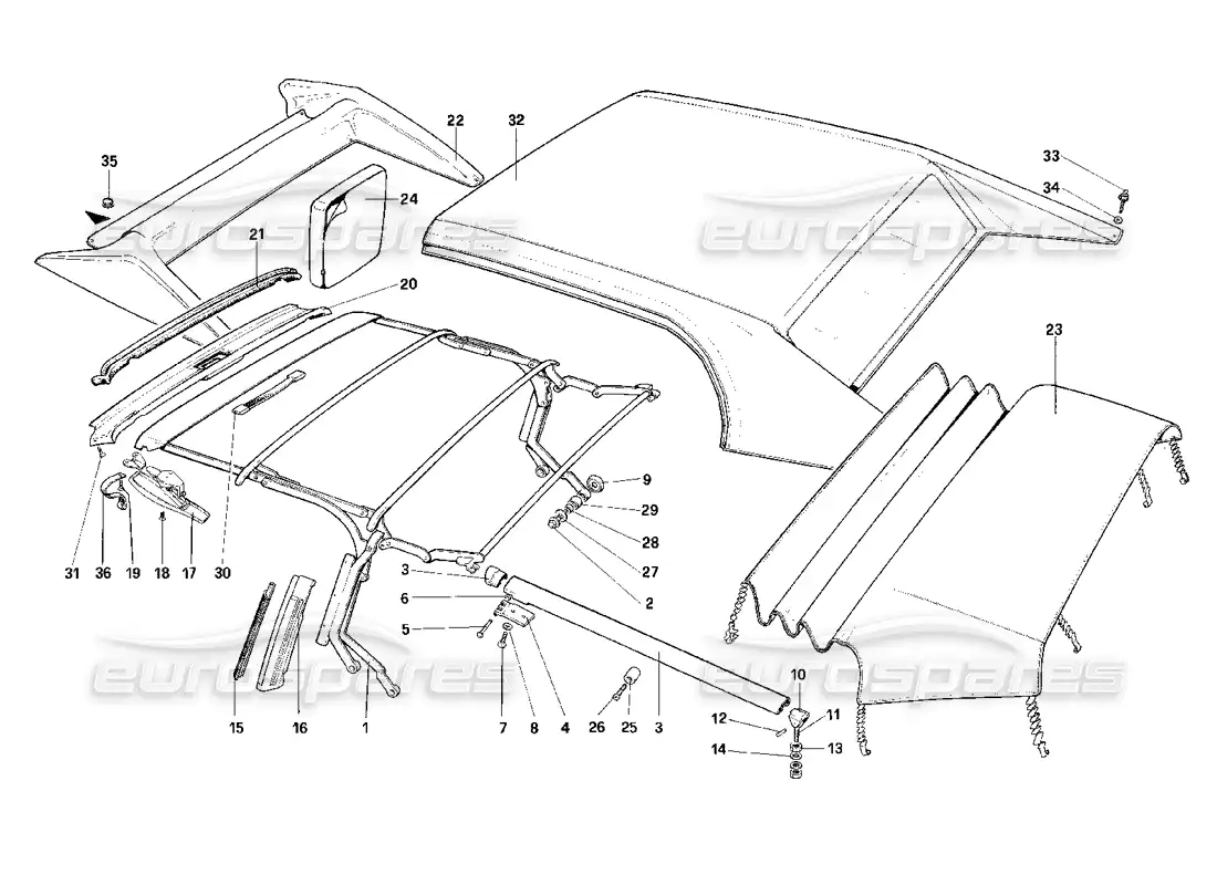 ferrari mondial 3.2 qv (1987) top - cabriolet parts diagram