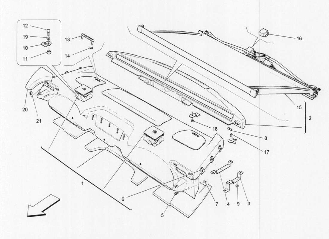 maserati qtp. v6 3.0 tds 275bhp 2017 rear parcel shelf parts diagram