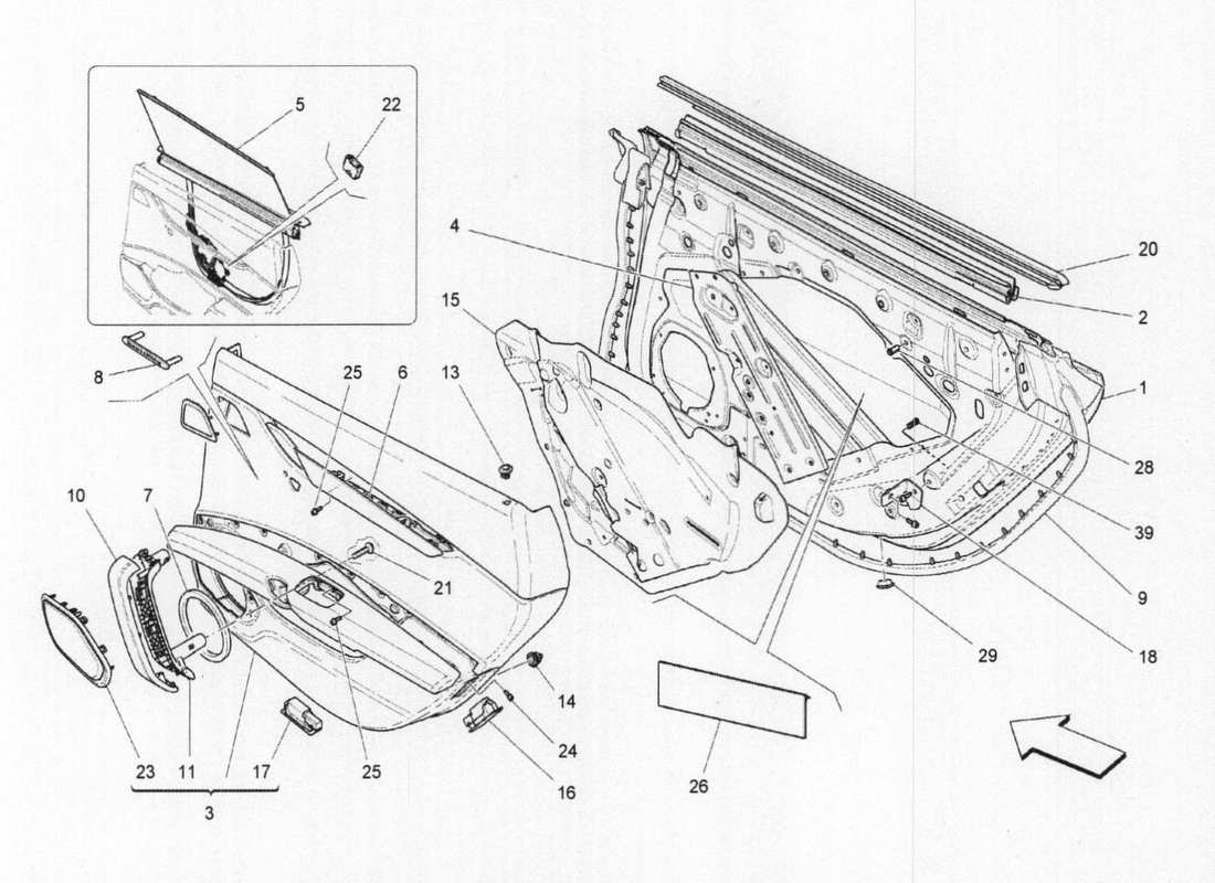 maserati qtp. v6 3.0 tds 275bhp 2017 rear doors: trim panels part diagram