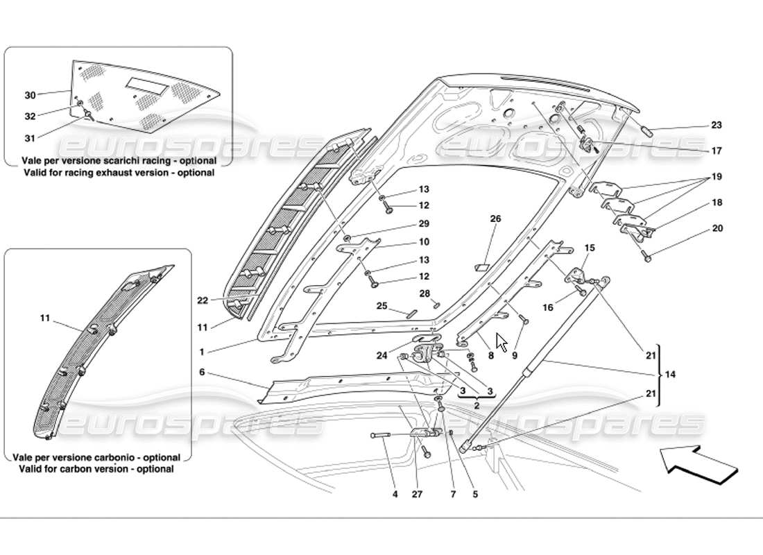 ferrari 360 modena engine bonnet parts diagram