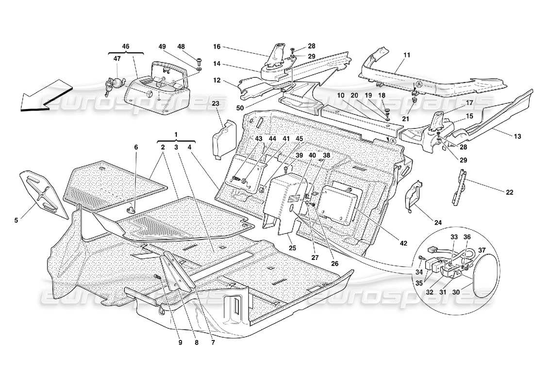 ferrari 355 (5.2 motronic) passengers compartment carpets part diagram