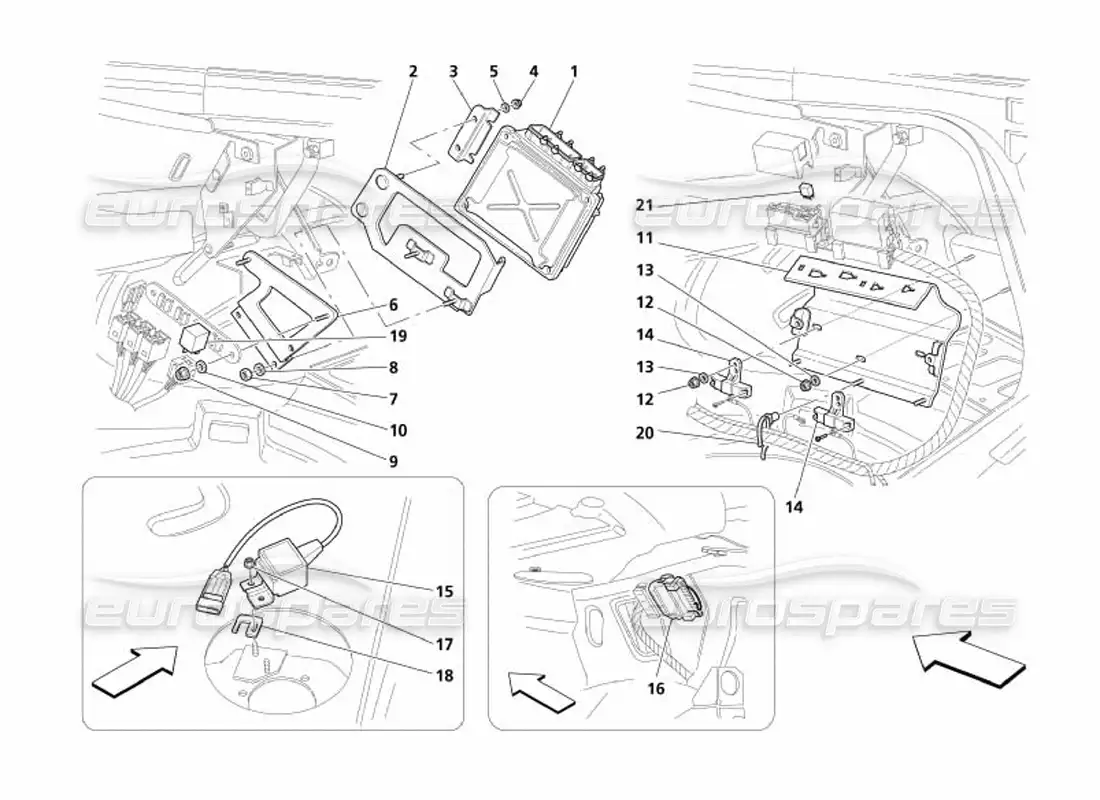 maserati 4200 spyder (2005) rh side trunk bonnet sensor and control units parts diagram