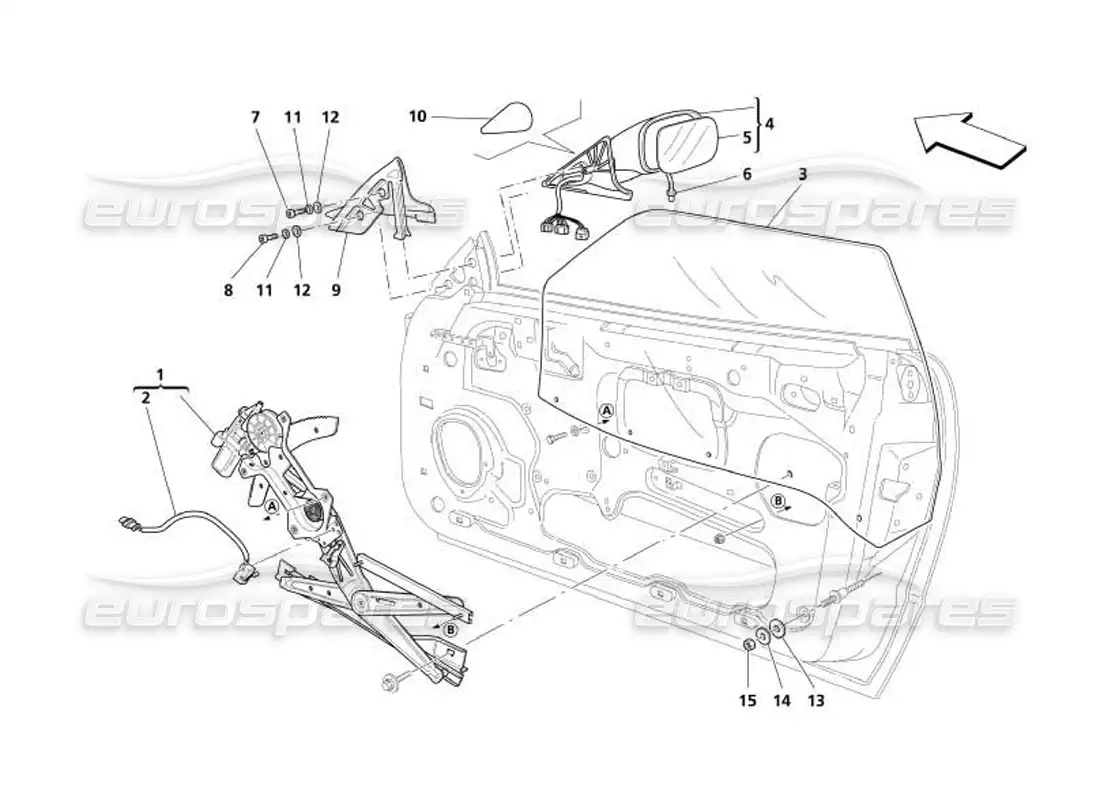maserati 4200 coupe (2005) doors - power window and rearwiew mirror parts diagram
