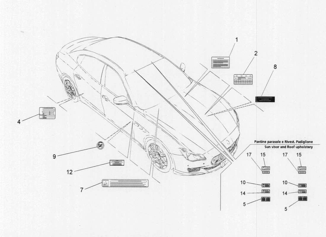 maserati qtp. v6 3.0 tds 275bhp 2017 stickers and labels part diagram