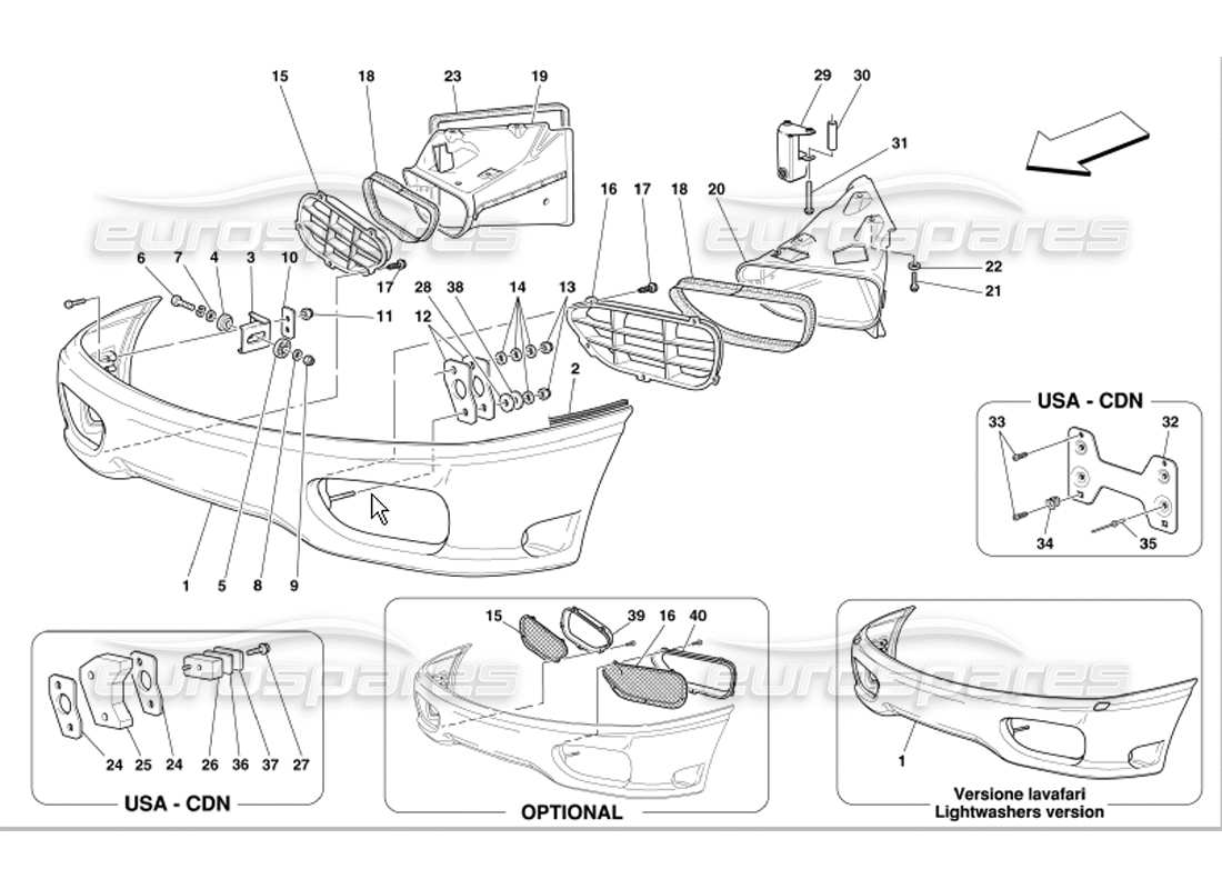 ferrari 360 modena front bumper parts diagram