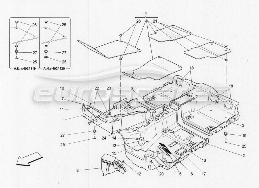 maserati qtp. v8 3.8 530bhp 2014 auto passenger compartment mats parts diagram