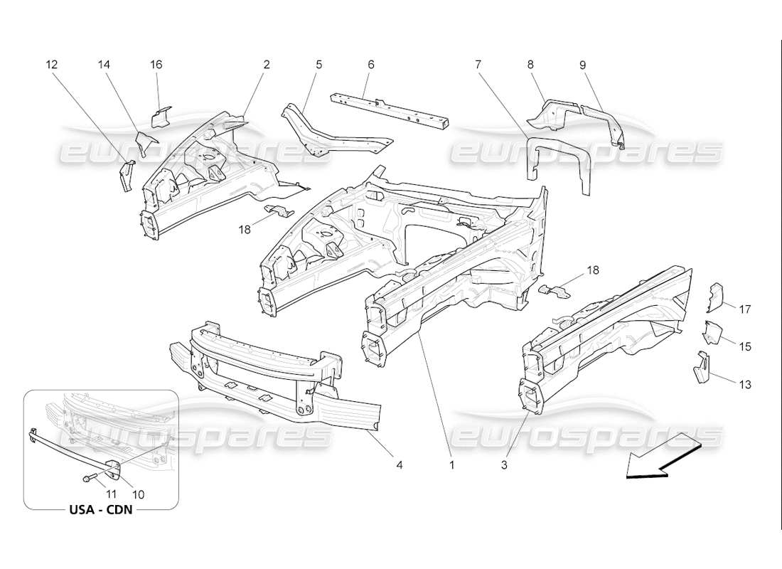 maserati qtp. (2006) 4.2 f1 front structural frames and sheet panels parts diagram