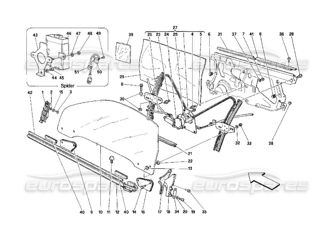 ferrari 348 (2.7 motronic) doors - glass lifting device parts diagram