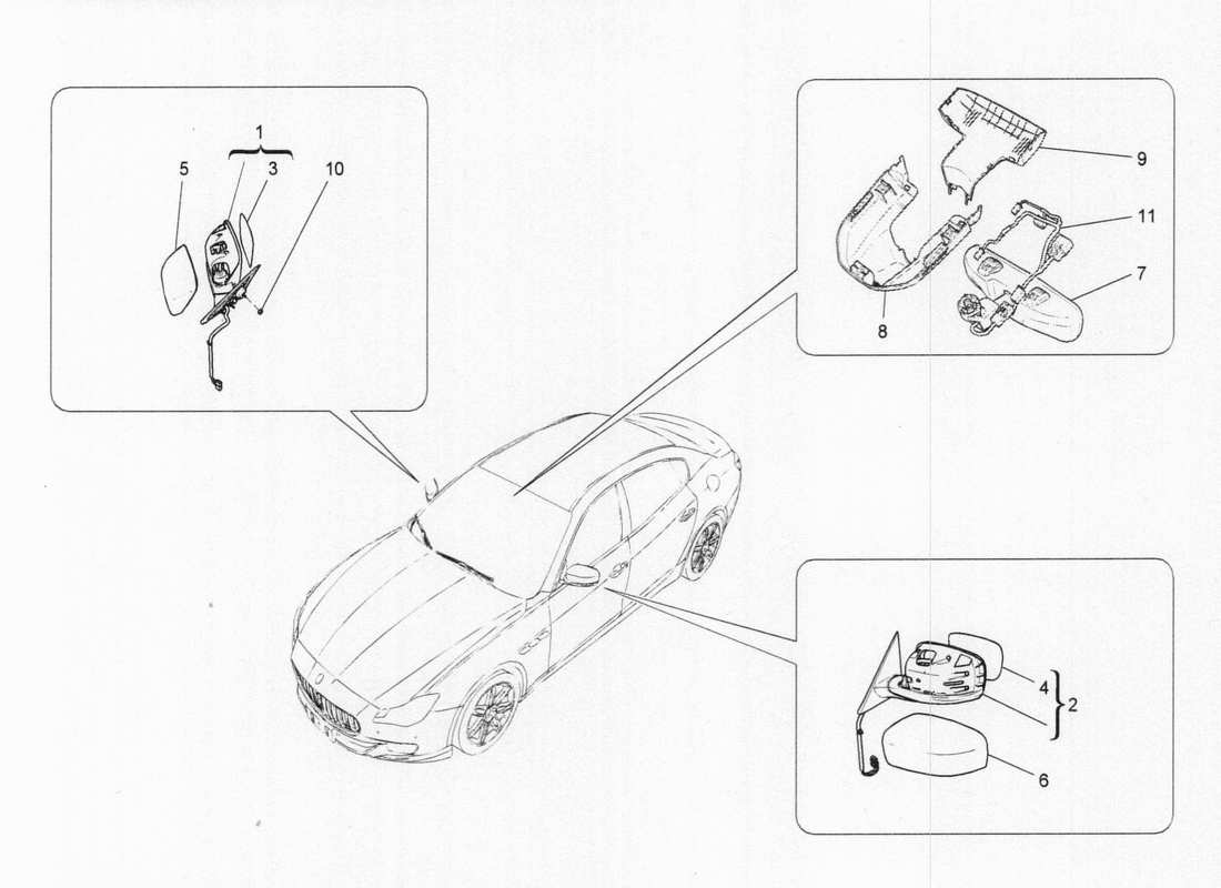 maserati qtp. v6 3.0 tds 275bhp 2017 internal and external mirrors part diagram