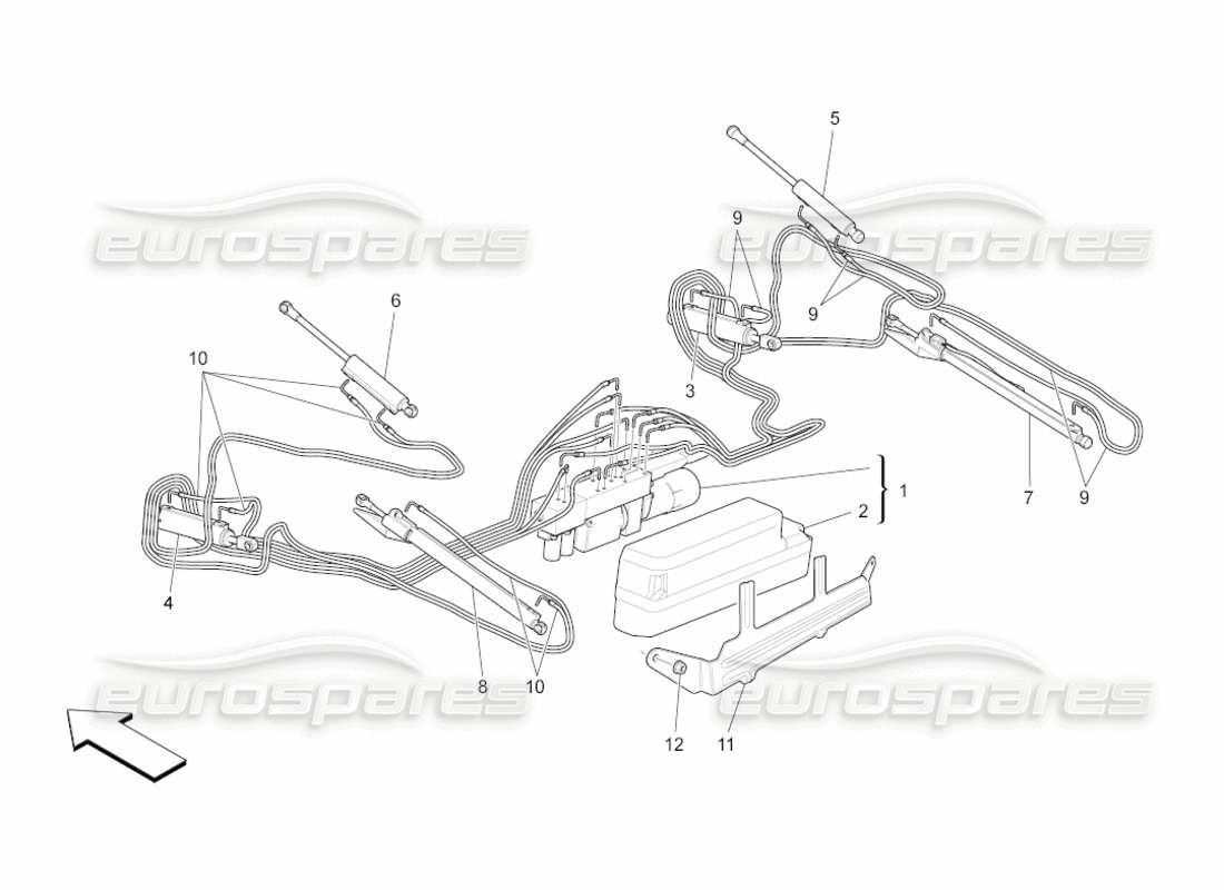 maserati grancabrio (2011) 4.7 electrical capote: hydraulic system part diagram