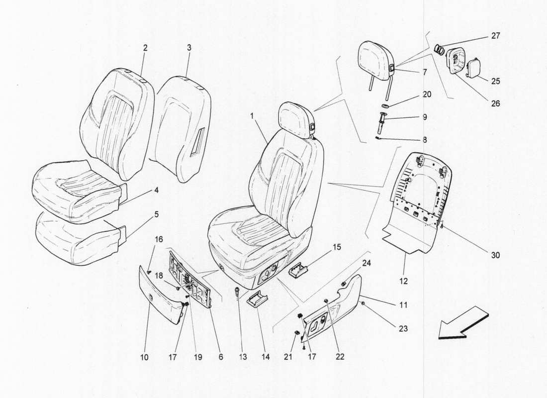 maserati qtp. v6 3.0 tds 275bhp 2017 front seats: trim panels parts diagram