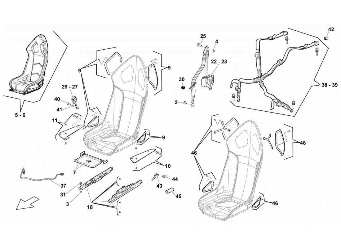 lamborghini gallardo sts ii sc seats and safety belts - sport parts diagram