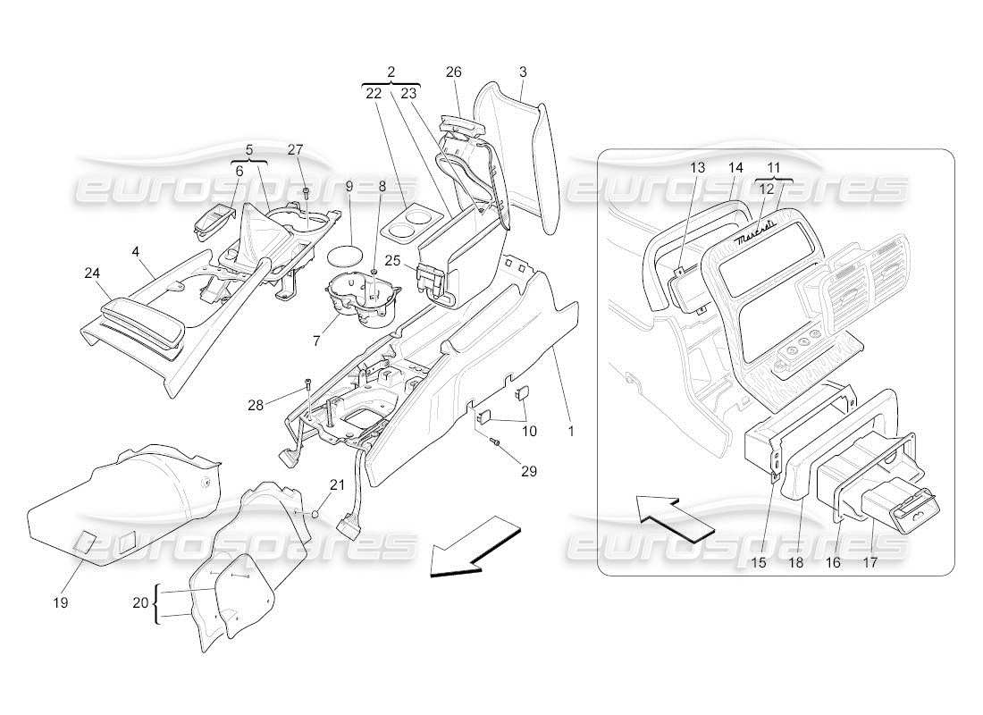 maserati qtp. (2011) 4.2 auto accessory console and centre console parts diagram