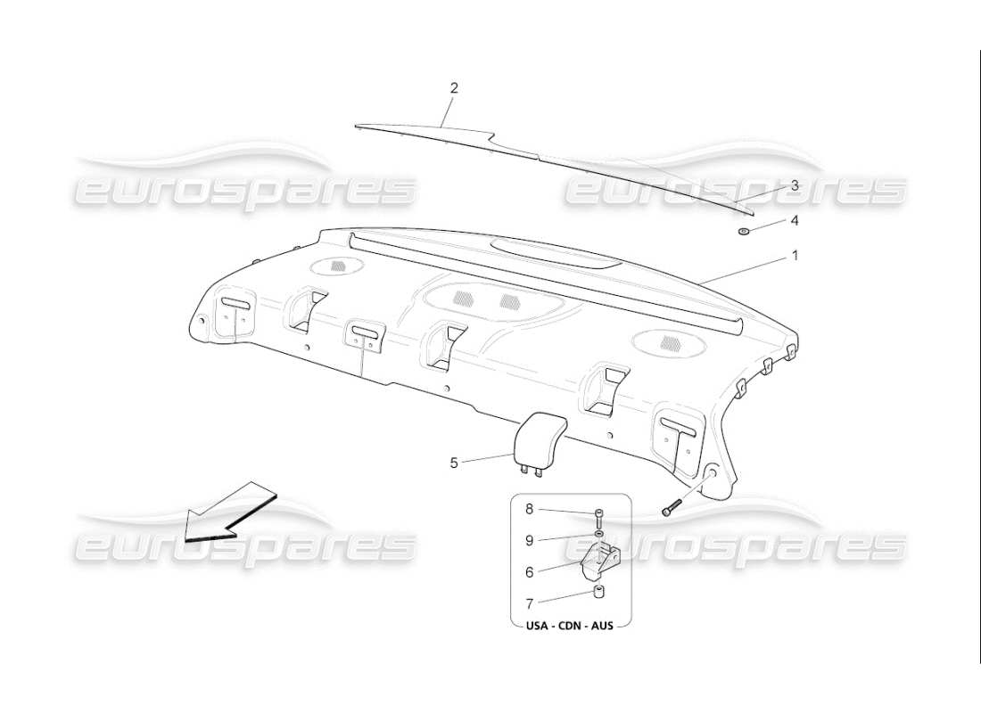 maserati qtp. (2009) 4.2 auto rear parcel shelf part diagram