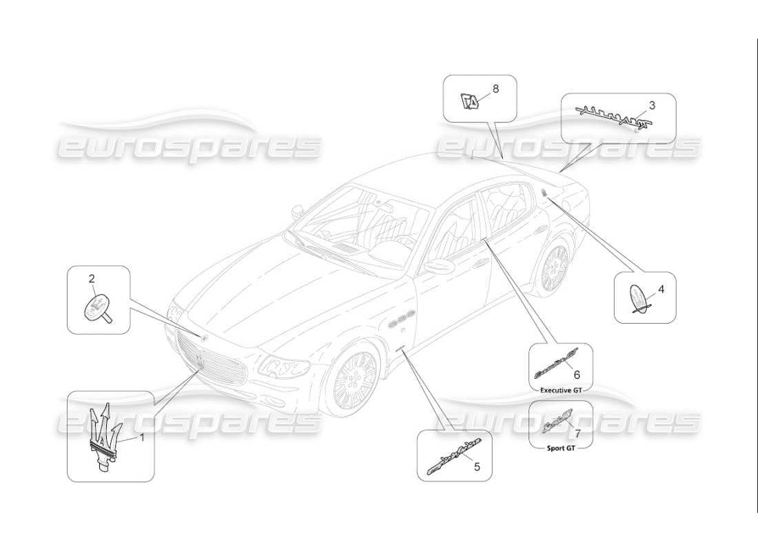 maserati qtp. (2007) 4.2 f1 trims, brands and symbols part diagram