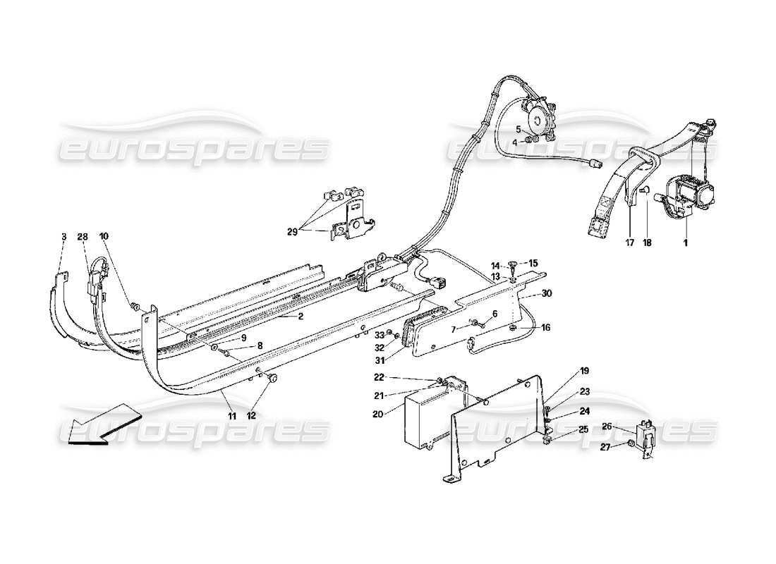 ferrari 348 (2.7 motronic) passive safety belts system parts diagram