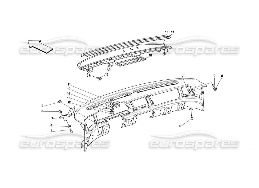 ferrari 348 (1993) tb / ts dashboard - structure and supports part diagram