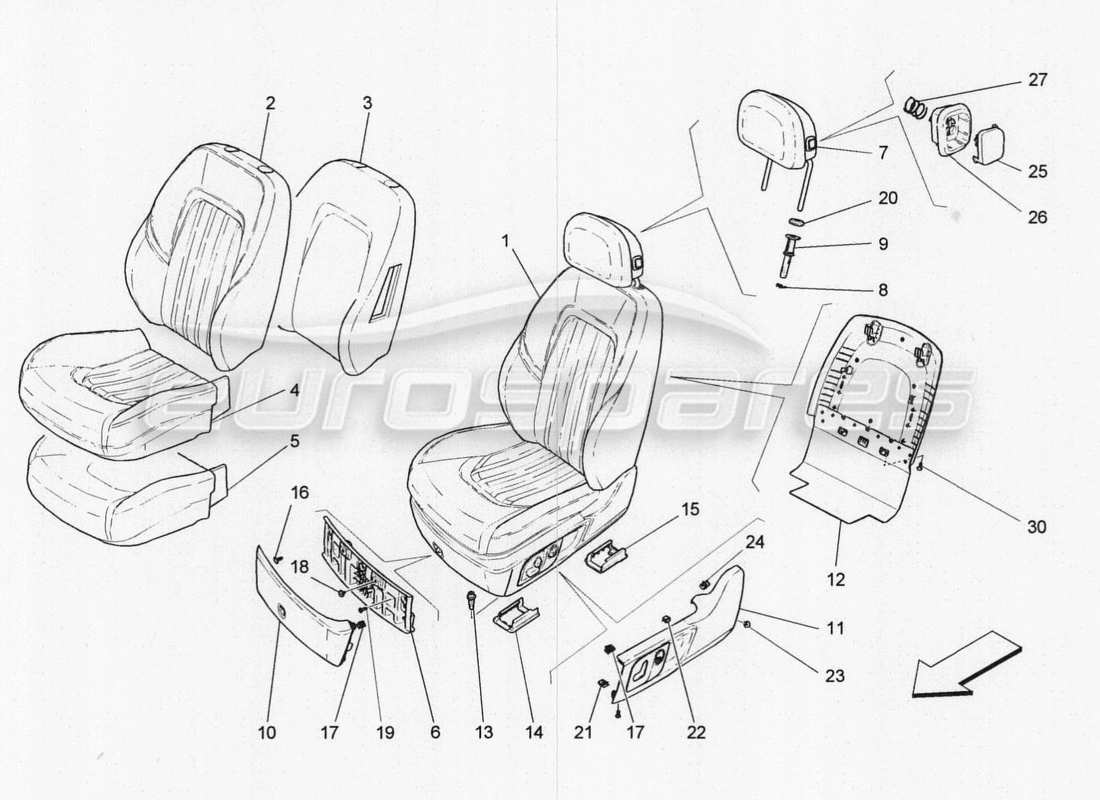 maserati qtp. v8 3.8 530bhp 2014 auto front seats: trim panels part diagram