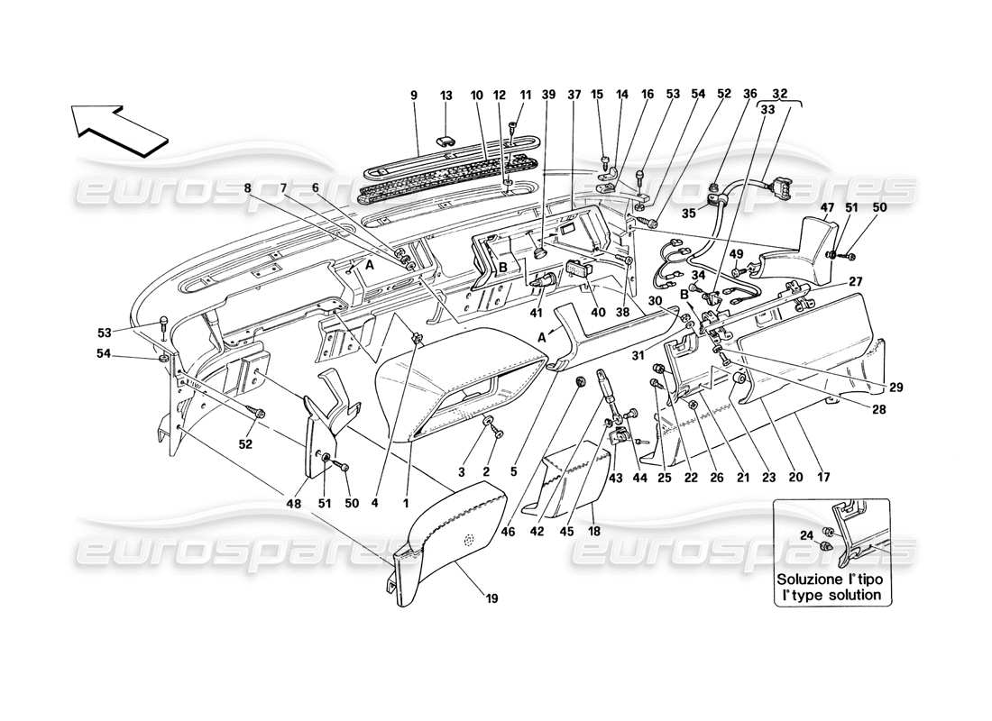 ferrari 348 (1993) tb / ts dashboard - trim and accessories parts diagram