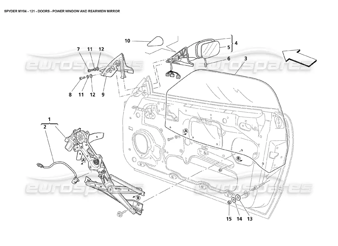 maserati 4200 spyder (2004) doors power window and rearwiew mirror parts diagram
