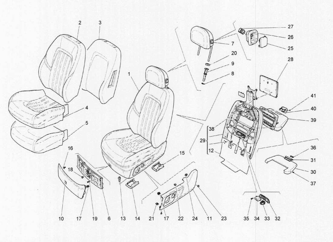 maserati qtp. v6 3.0 tds 275bhp 2017 front seats: trim panels part diagram