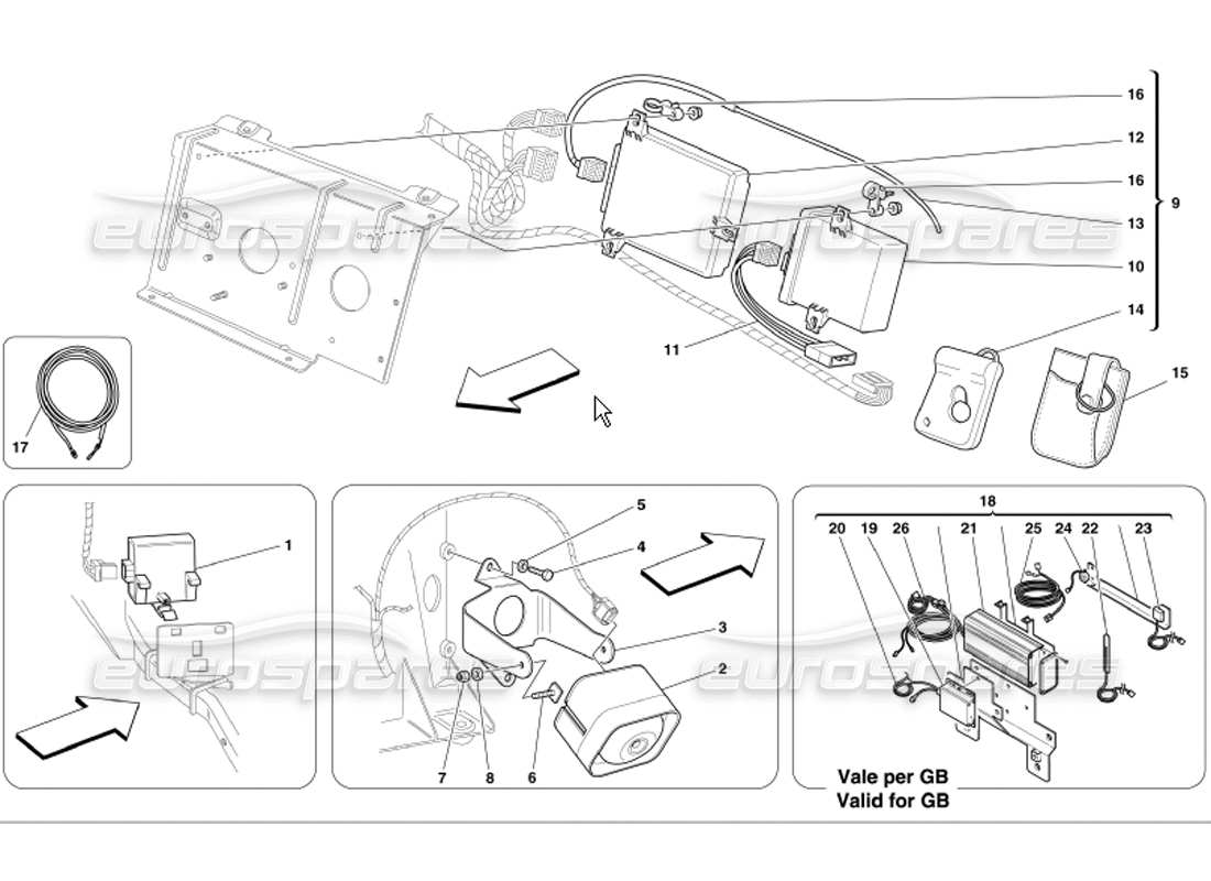 ferrari 360 modena anti theft electrical boards and devices part diagram