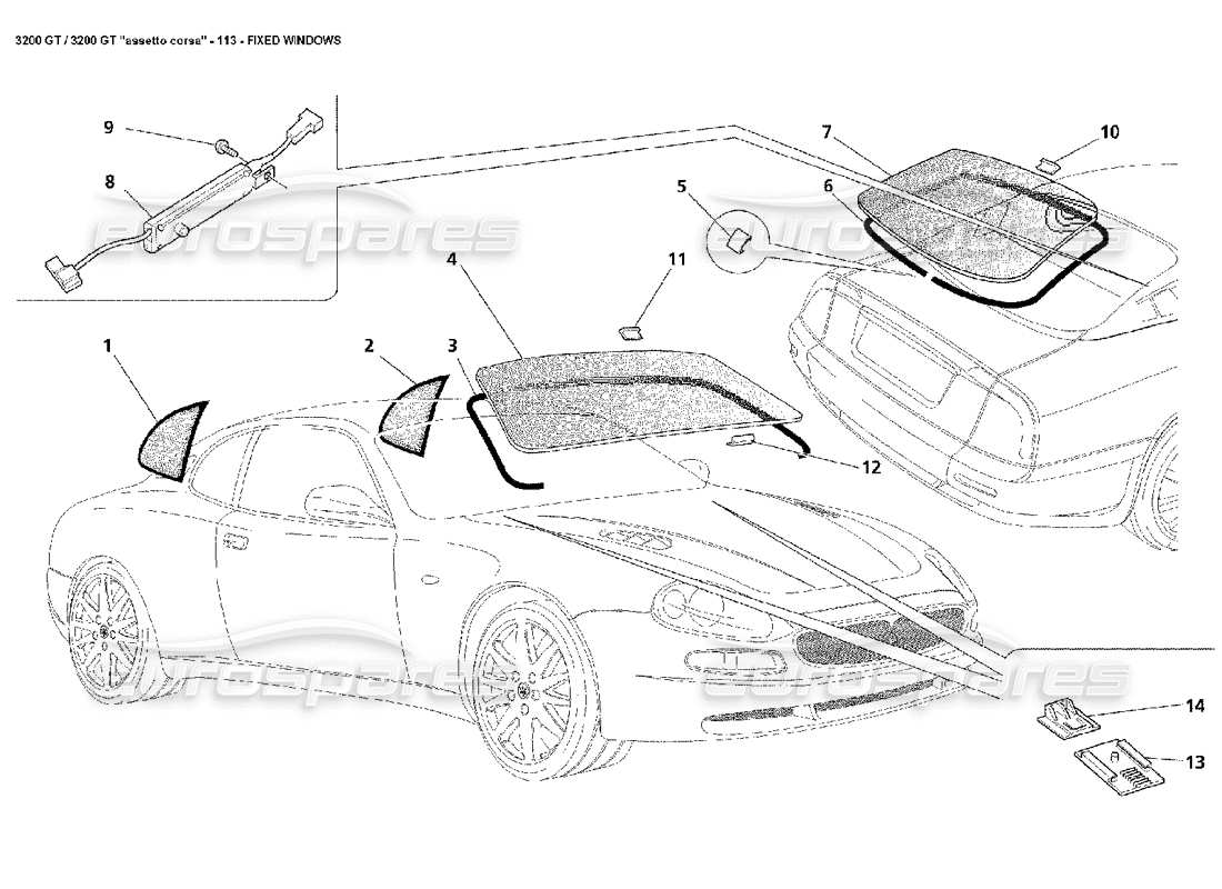 maserati 3200 gt/gta/assetto corsa fixed windows parts diagram