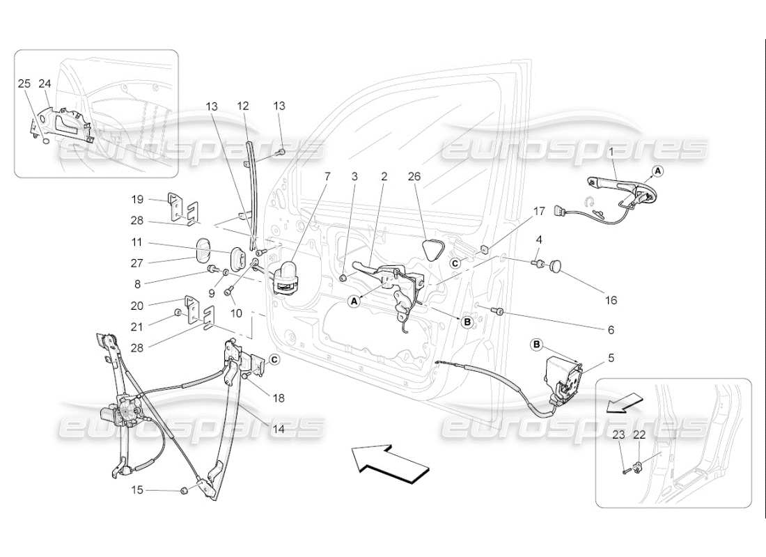 maserati qtp. (2008) 4.2 auto front doors: mechanisms parts diagram