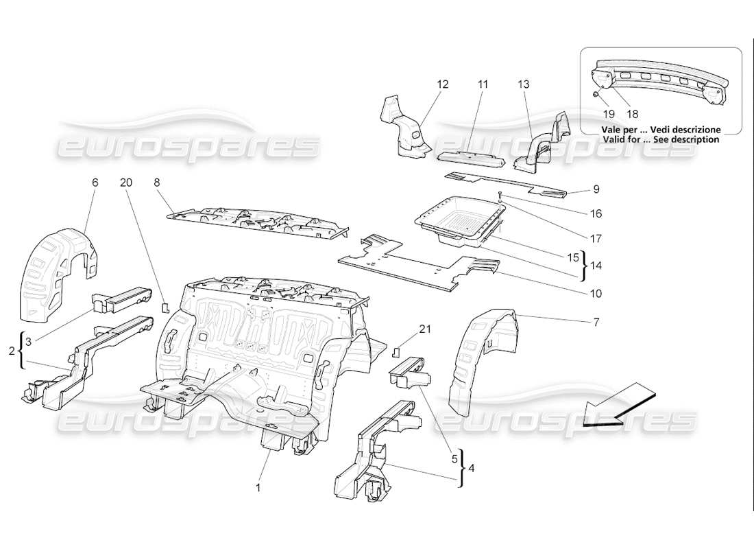 maserati qtp. (2006) 4.2 f1 rear structural frames and sheet panels parts diagram