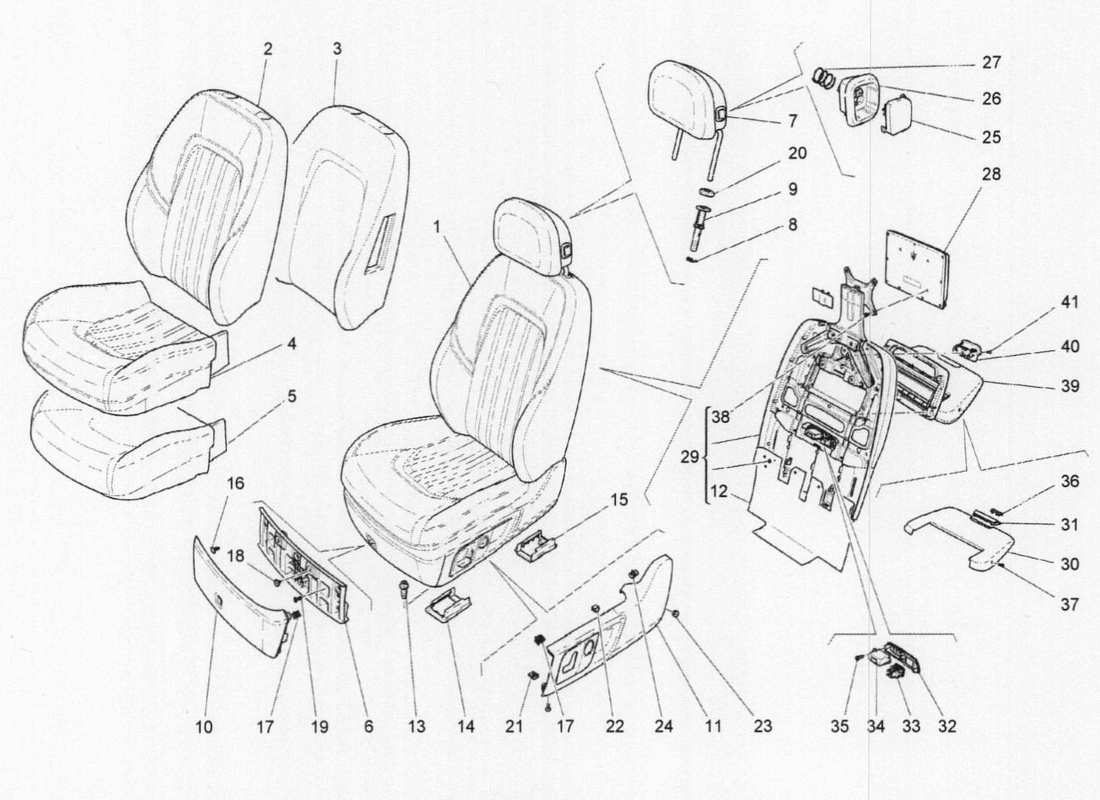 maserati qtp. v6 3.0 tds 275bhp 2017 front seats: trim panels parts diagram