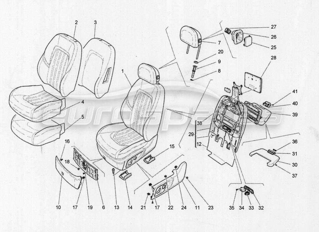 maserati qtp. v8 3.8 530bhp auto 2015 front seats: trim panels parts diagram