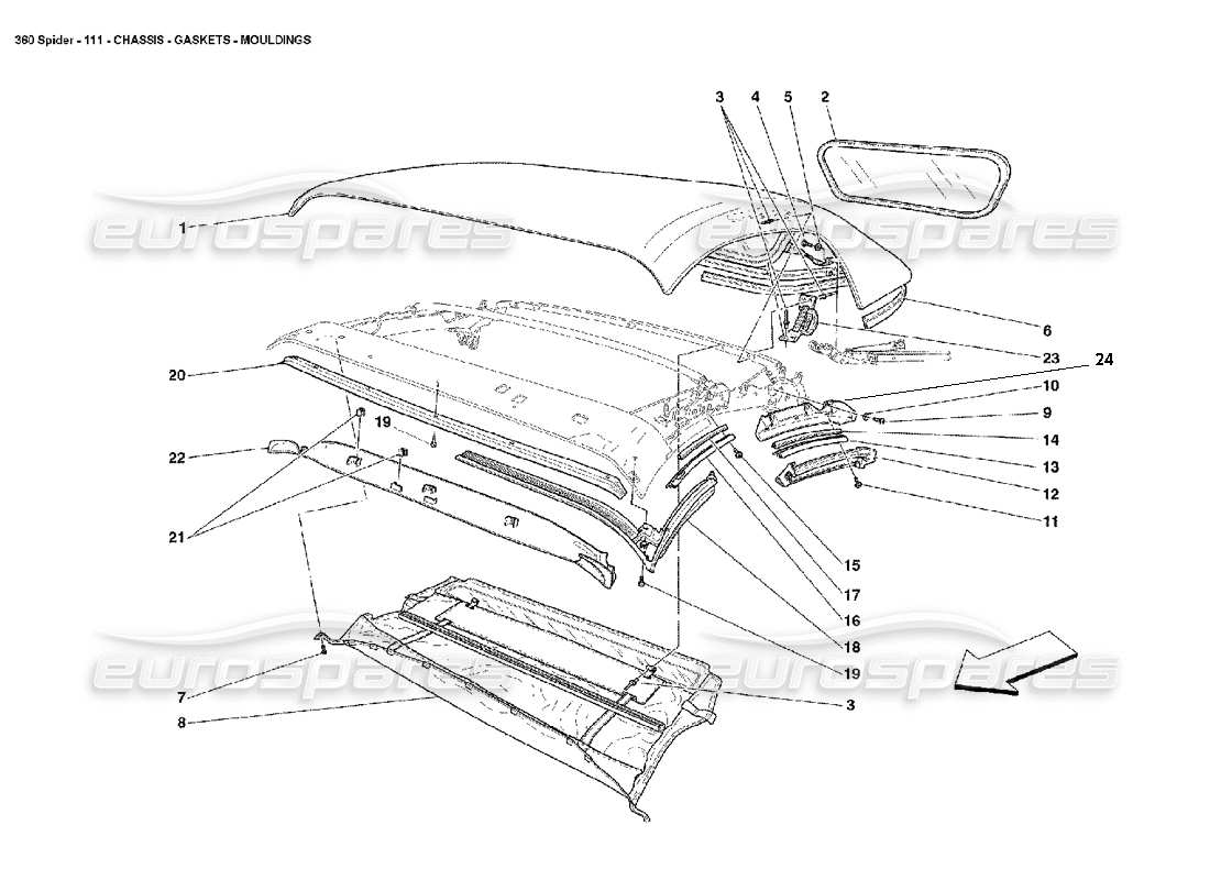 ferrari 360 spider chassis - gaskets- mouldings part diagram