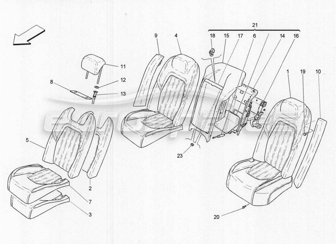 maserati qtp. v8 3.8 530bhp 2014 auto rear seats: trim panels parts diagram