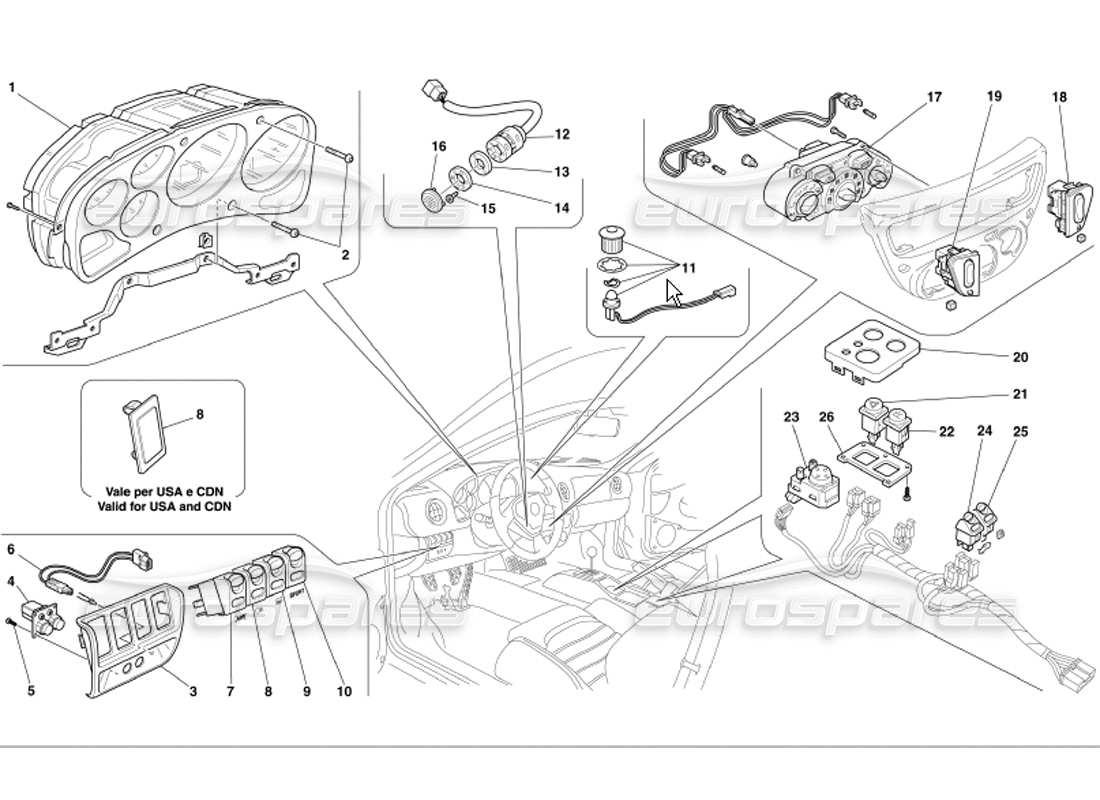 ferrari 360 modena dashboard instruments part diagram