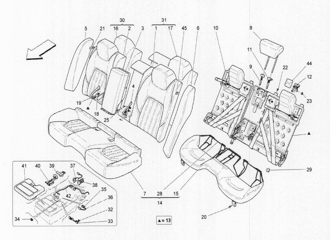 maserati qtp. v6 3.0 tds 275bhp 2017 rear seats: trim panels part diagram