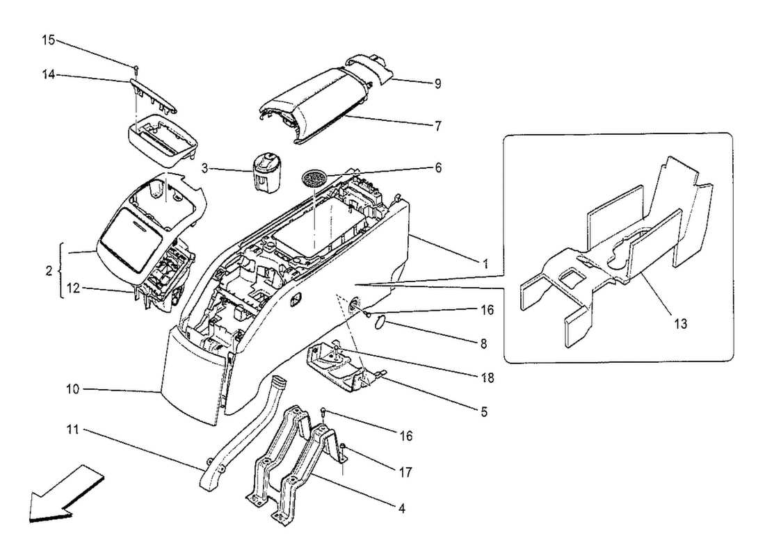 maserati qtp. v8 3.8 530bhp 2014 accessory console and rear console parts diagram