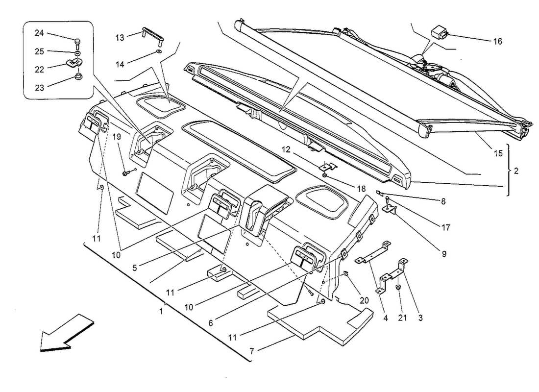 maserati qtp. v8 3.8 530bhp 2014 rear parcel shelf parts diagram