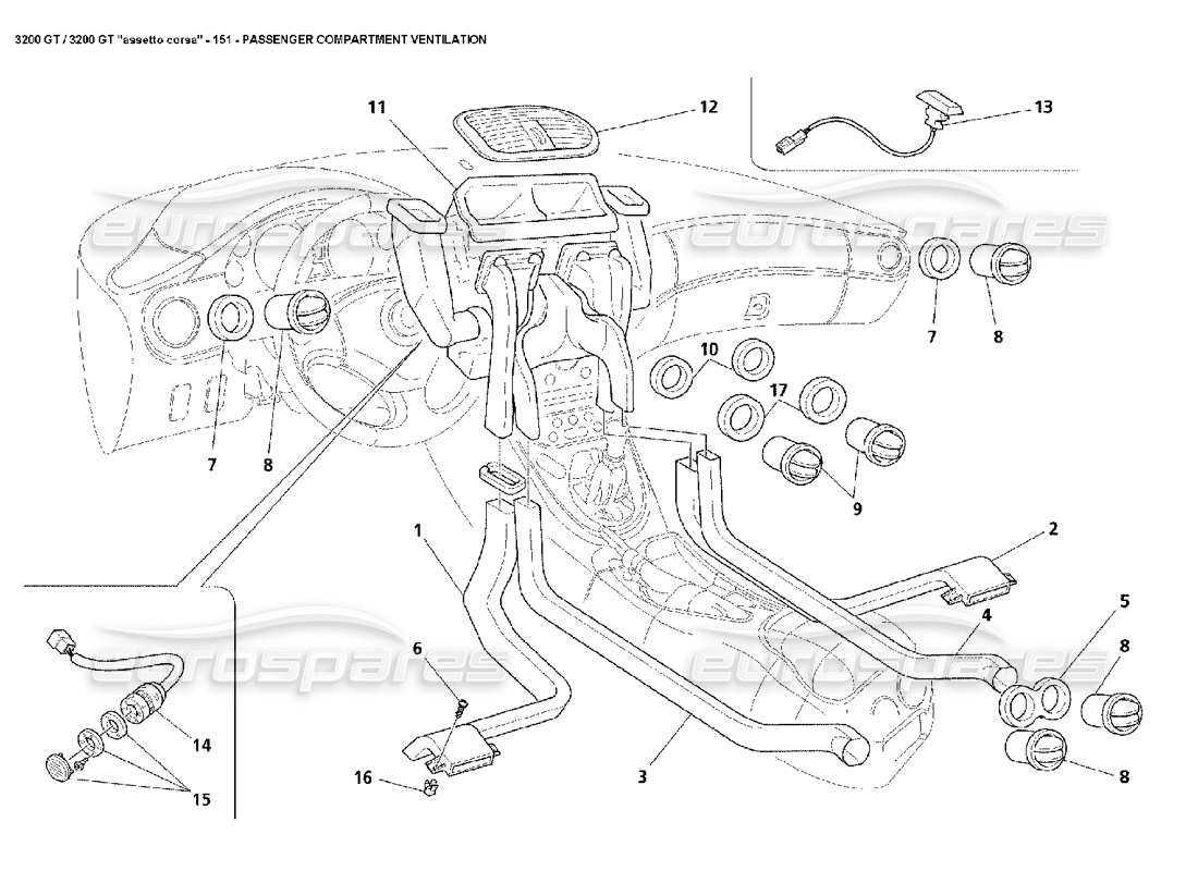 maserati 3200 gt/gta/assetto corsa ventilation cockpit part diagram