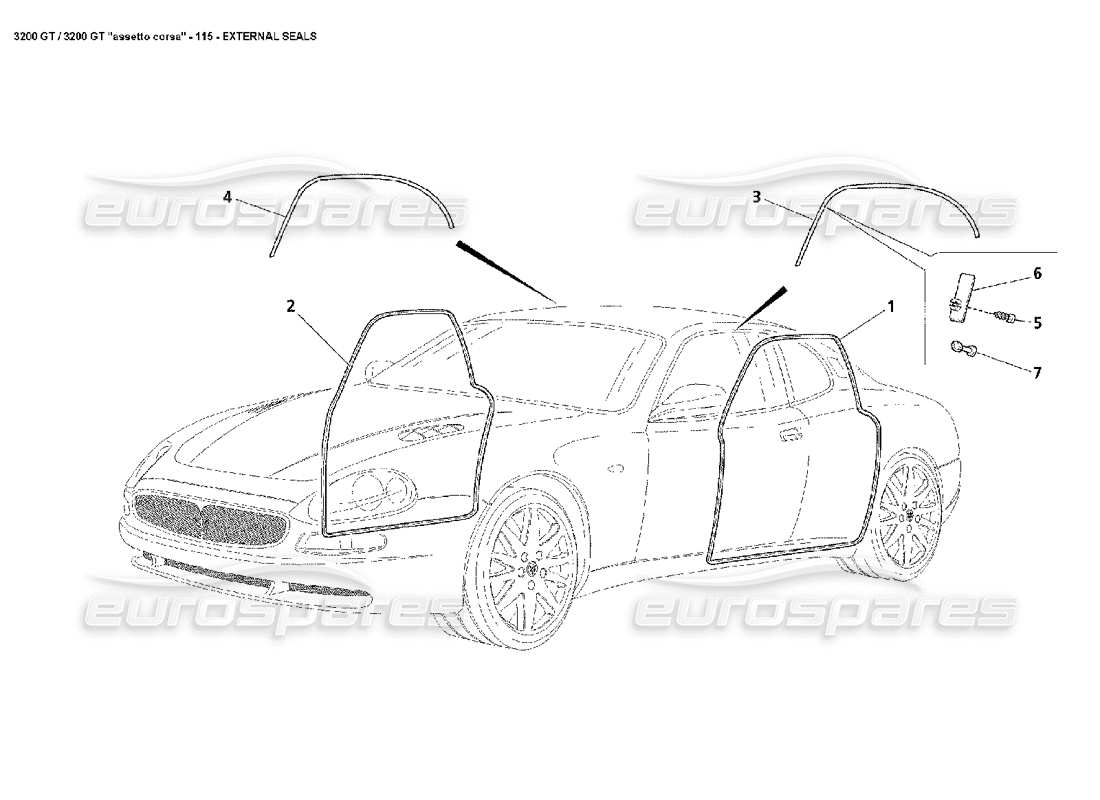 maserati 3200 gt/gta/assetto corsa external seals parts diagram