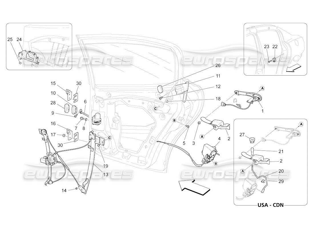 maserati qtp. (2010) 4.2 auto rear doors: mechanisms part diagram