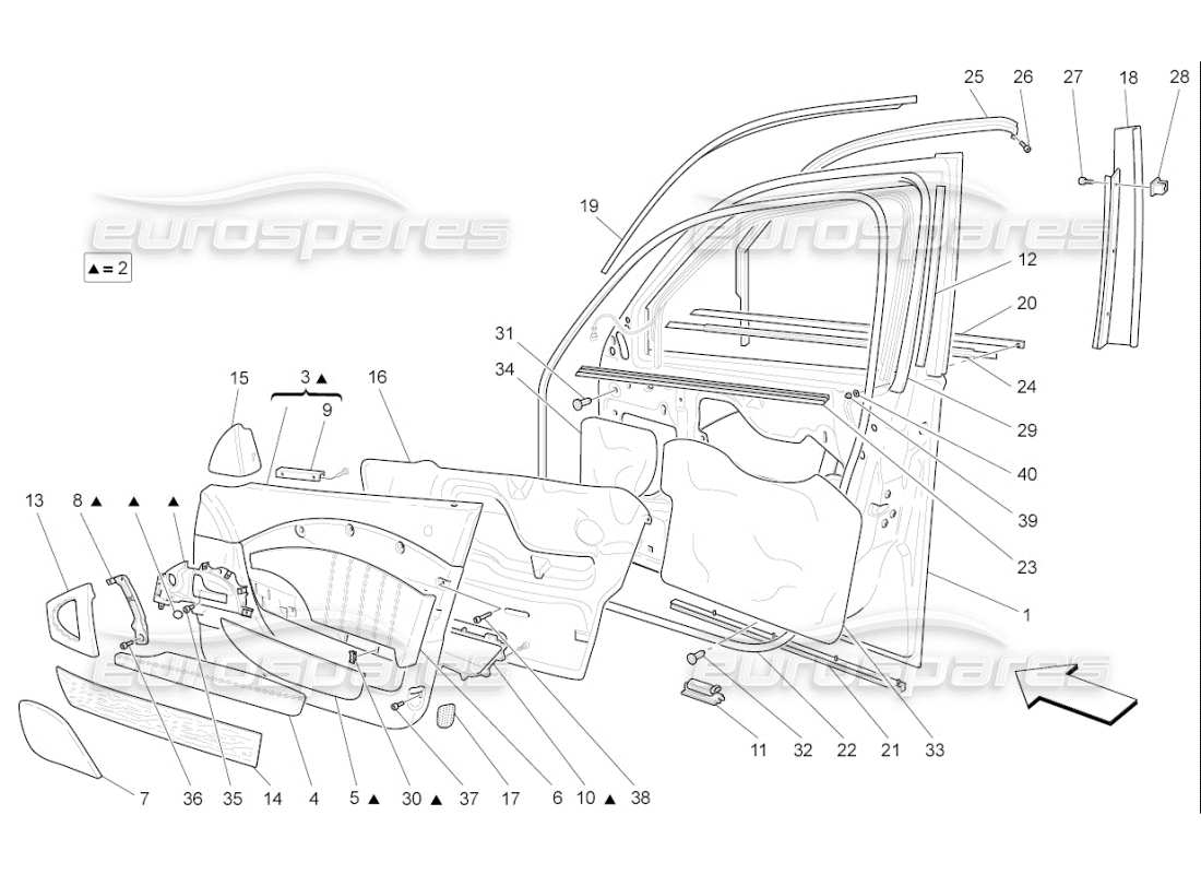 maserati qtp. (2009) 4.7 auto front doors: trim panels part diagram