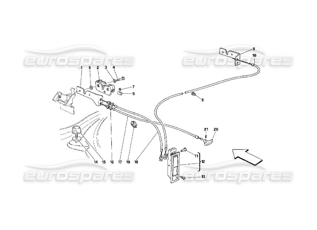 ferrari 348 (2.7 motronic) opening device for front hood part diagram